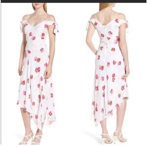 Lewit White Carla Floral Tie-Sleeve Asymmetrical Dress